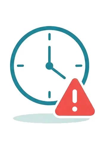 A clock with a red warning sign