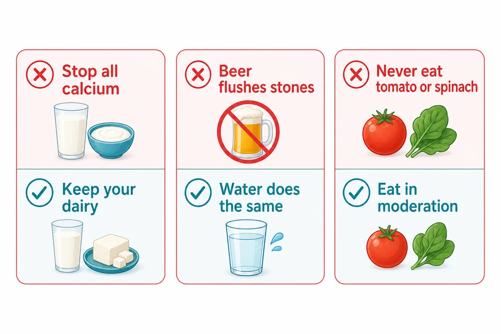 Kidney stone myths corrected: keep your dairy, water works as well as beer, eat tomato and spinach in moderation