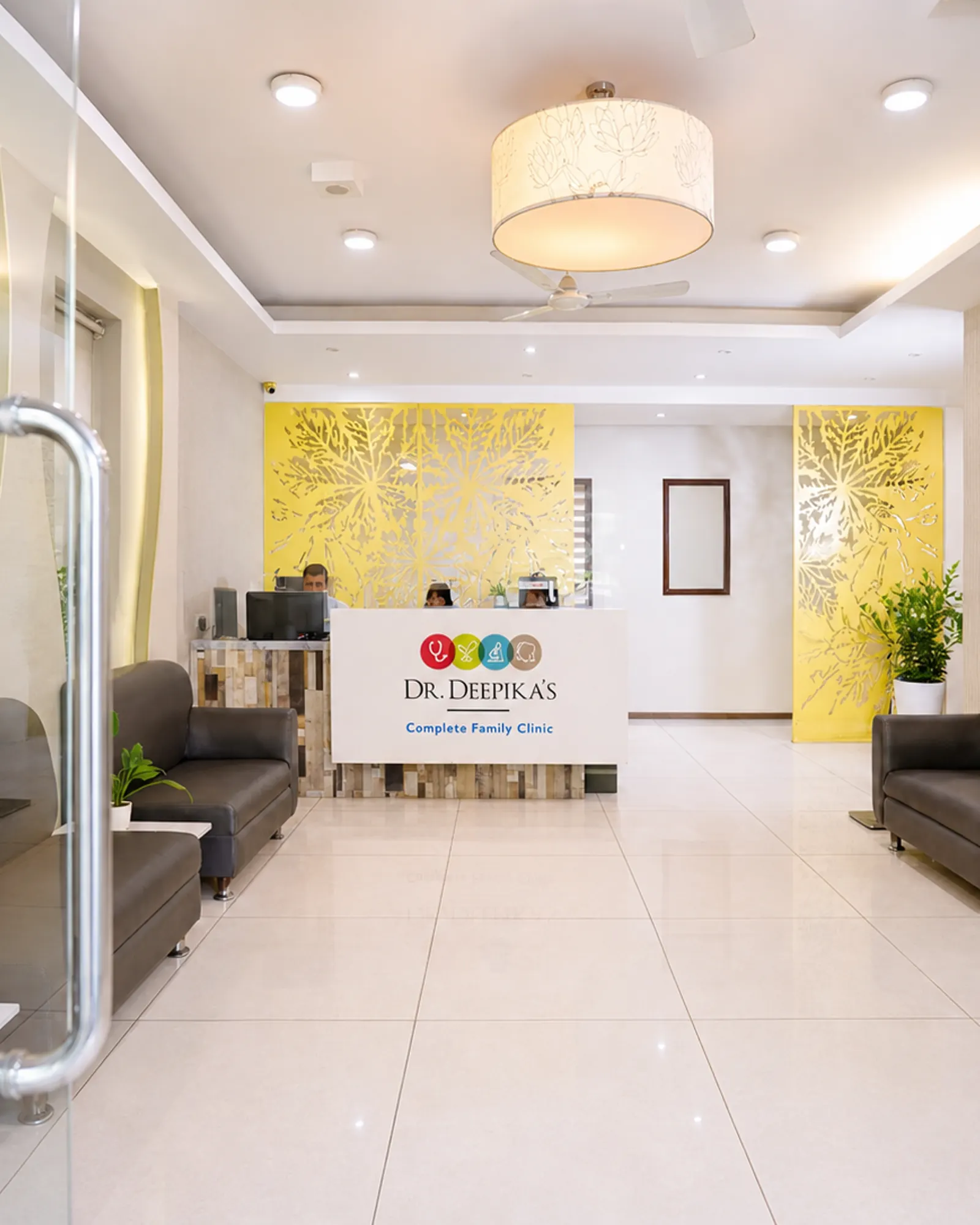 Reception and waiting area at Dr. Deepika's Complete Family Clinic, South City 2, Gurgaon