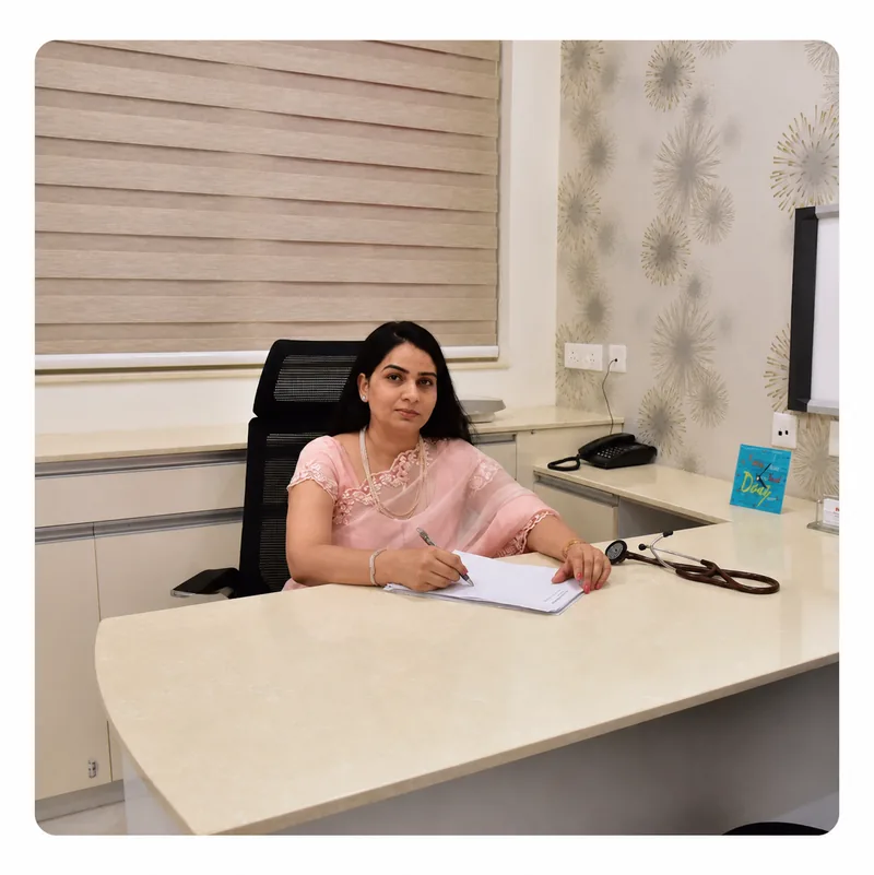 Dr. Deepika Kaushik, MBBS general physician with 30+ years of experience, at her family clinic in South City 2, Gurgaon